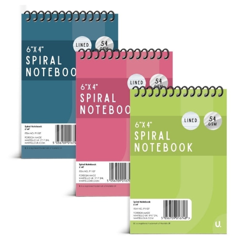 Spiral Notebook 6″ x 4″ Pack of 3 Assorted Colours P1107 (Parcel Rate)