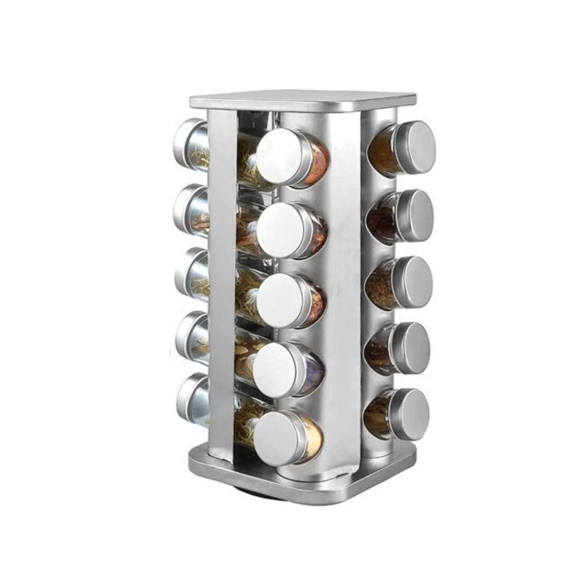 Stainless Steel Rotating Spice Jar Rack 20 Jars 34 x 19 cm Assorted Designs 7505 (Big Parcel Rate)