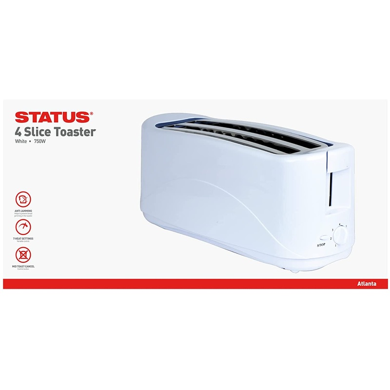 Status Atlanta 4 Slice Kitchen Toaster White 4SLWHTATLANTAX4 (Parcel Rate)