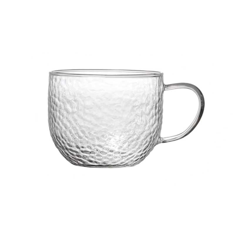 Textured Large Clear Glass Breakfast Yoghurt Milk Tea Cup 10 x 8 cm 7055 (Parcel Plus Rate)