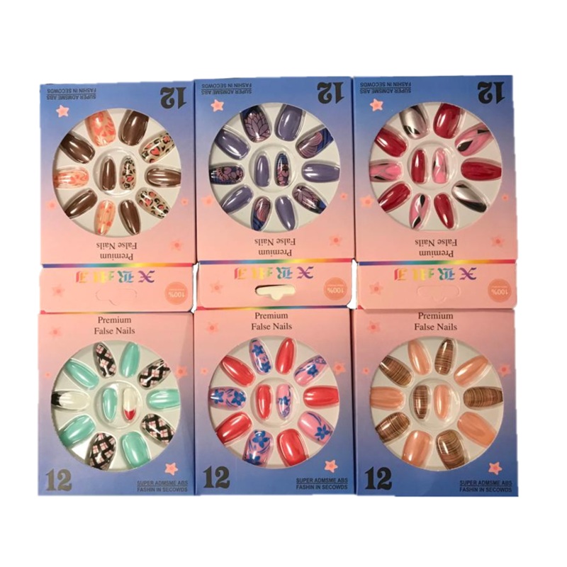 Artificial Fake Nail Extensions with Nail Glue Adhesive Sticker Tabs Assorted Designs 7307 (Parcel Rate)