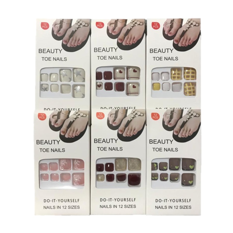 Artificial Fake Toe Nail Extensions with Nail Glue Adhesive Tabs Assorted Designs 7311 (Parcel Rate)