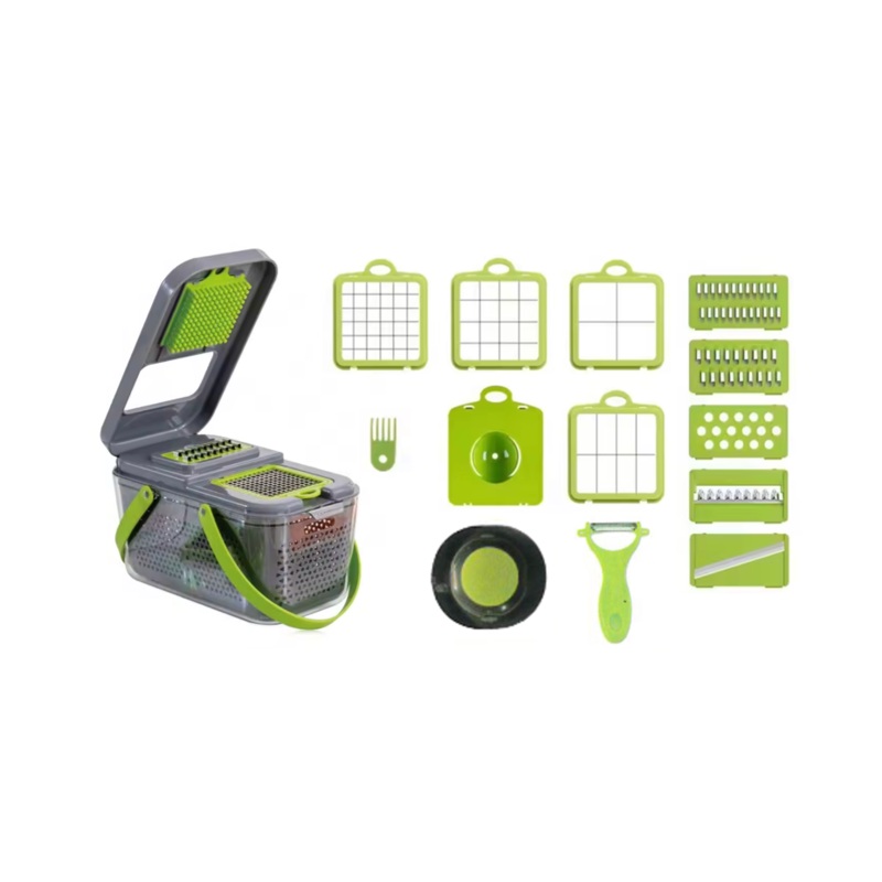 Plastic Multifunction Vegetable and Fruit Chopper Slicer Dicer Box 13.5 x 24 x 13 cm Set of 15  7798 (Parcel Rate)