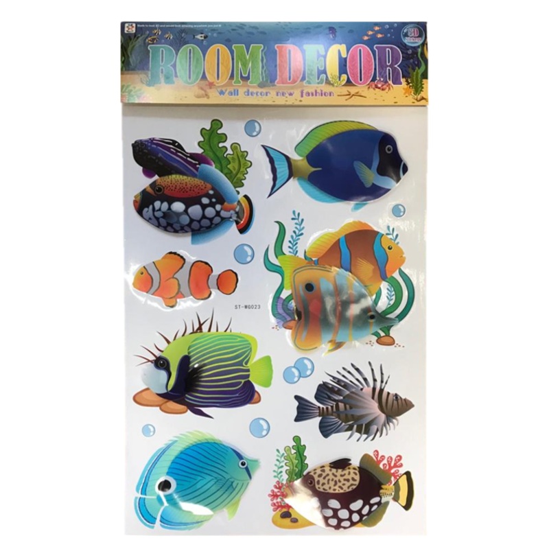 Room Decor 3D Effect Wall Stickers 60 x 35 cm Fish Sea Life Aquarium Design Assorted Designs and Colours 7129 (Parcel Rate)