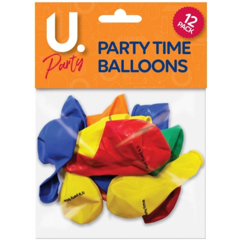 12 Pack High Quality ‘It’s Party Time’ Party Balloons Assorted Colours P2742 (Large Letter Rate)P