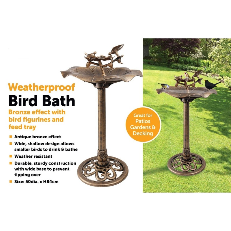 Bird Bath Bronze Effect With Bird Figurines And Feed Tray 1178 (Parcel Rate)