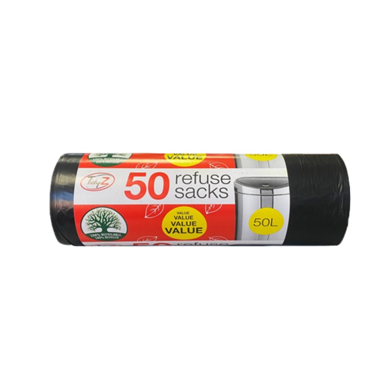 Refuse Sacks Bin Bags 50L 120 x 79cm Roll of 50 B0059 (Parcel Rate)