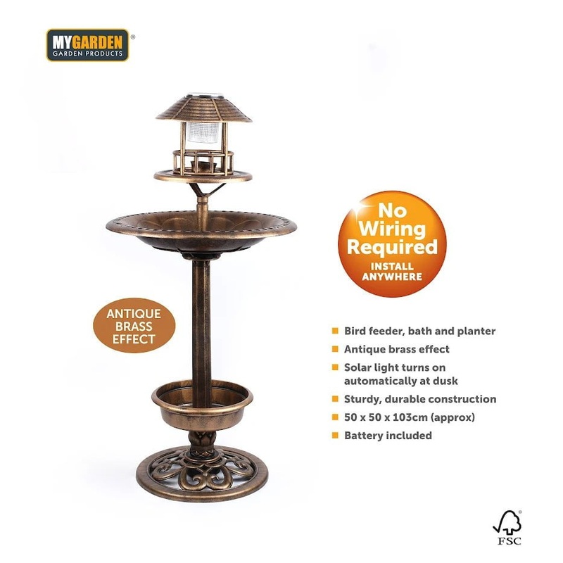 Solar Powered 3 In 1 Bird Bath Planter Garden Decoration 2414 (Parcel Rate)