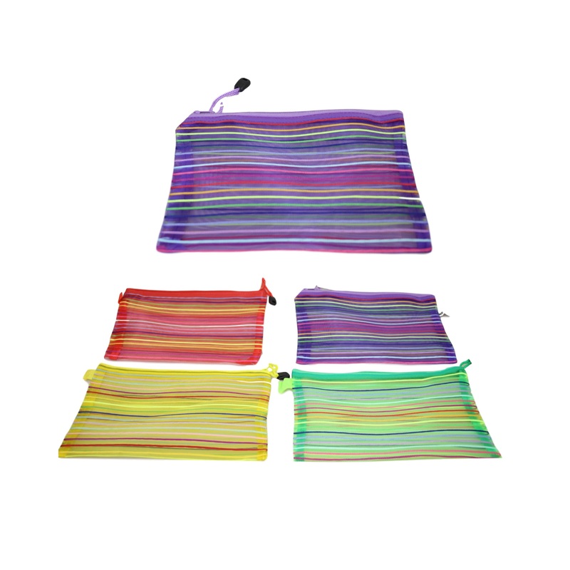 Striped Pencil Toiletry Bag with Zipper 22 x 18 cm Assorted Colours 5724 (Large Letter Rate)
