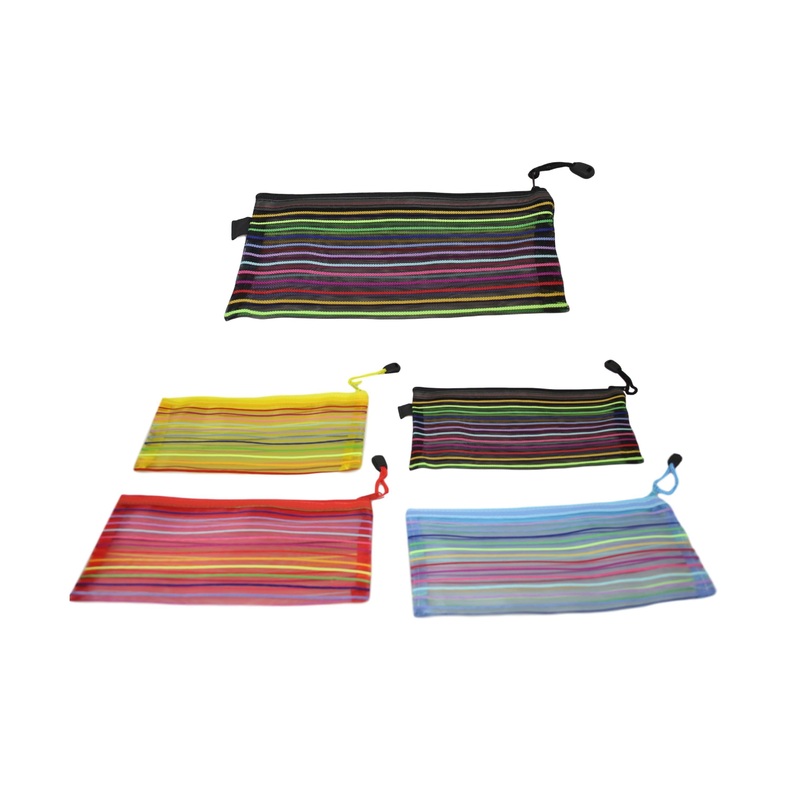 Striped Pencil Toiletry Bag with Zipper 23 x 12 cm Assorted Colours 5723 (Large Letter Rate)
