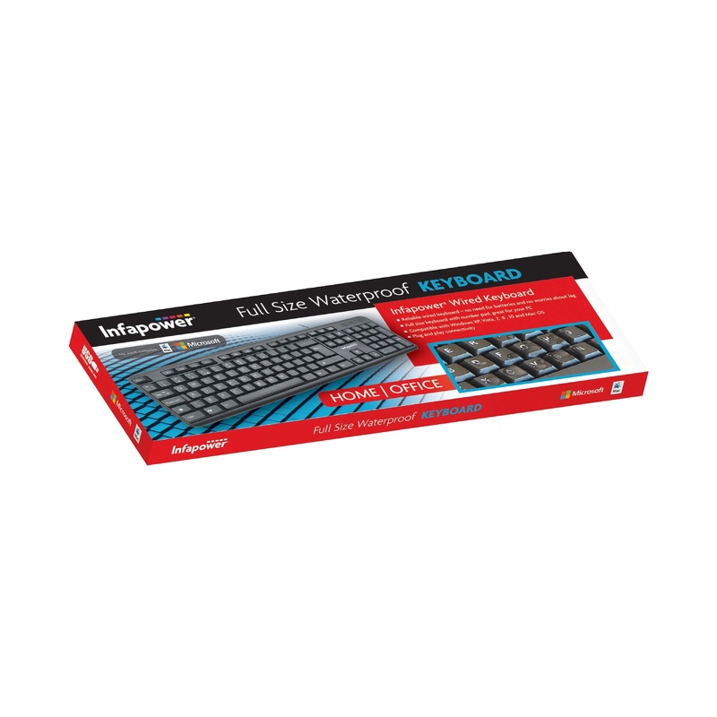 Waterproof Infapower Wired Keyboard Full Size Computer Keyboard Windows X201 (Parcel Rate)