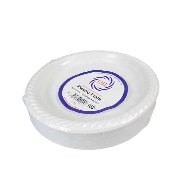 9″ White Plastic Plates For Picnics Birthdays Parties Pack of 100  2455 (Parcel Rate)