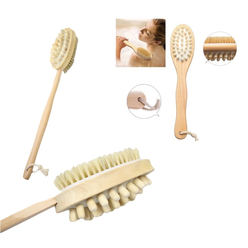 Bath Brush Long Wood Double Sided Handle Body Shower Bristle Massage 40cm 5232/ST1069 (Parcel Rate)
