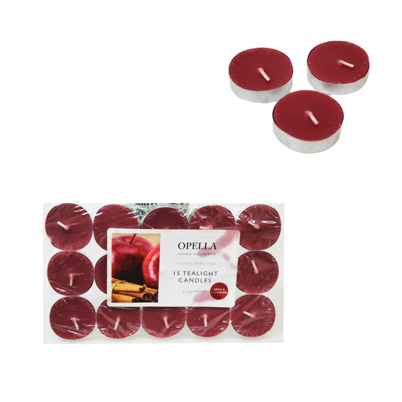 Beautifully Scented Opella Apple and Cinnamon 12 Tealight Candles 3.5 Hour Burn Time CD001A (Parcel Rate)