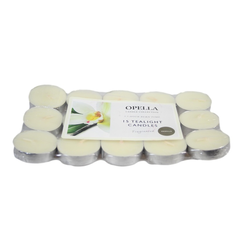 Beautifully Scented Opella Vanilla 12 Tealight Candles 3.5 Hour Burn Time CD001V (Parcel Rate)