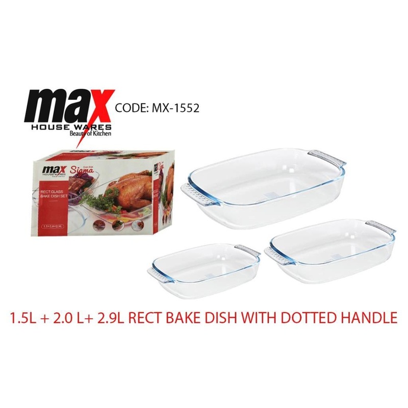 Set Of 3 Rectangle Bake Dishes 1.5L+2L+2.9L With Dotted Handle MX1552 (Parcel Rate)