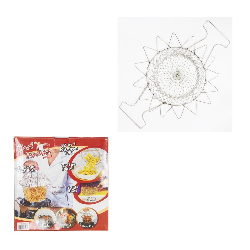 Stainless Steel Deep Frying Folding Chips Basket Easy Cook Folds Flat Easy Storage 23cm 8450 (Parcel Rate)