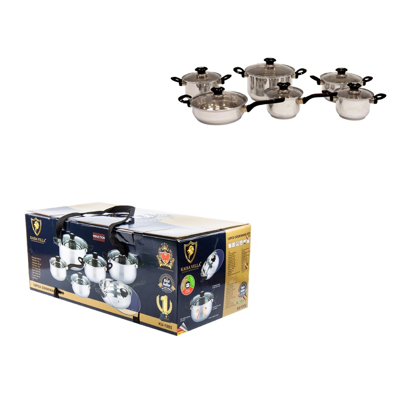 Stainless Steel Kaisa Villa Cooking Pan Set of 12 16-18-20-24cm 27286 / 3388 (Big Parcel Rate)