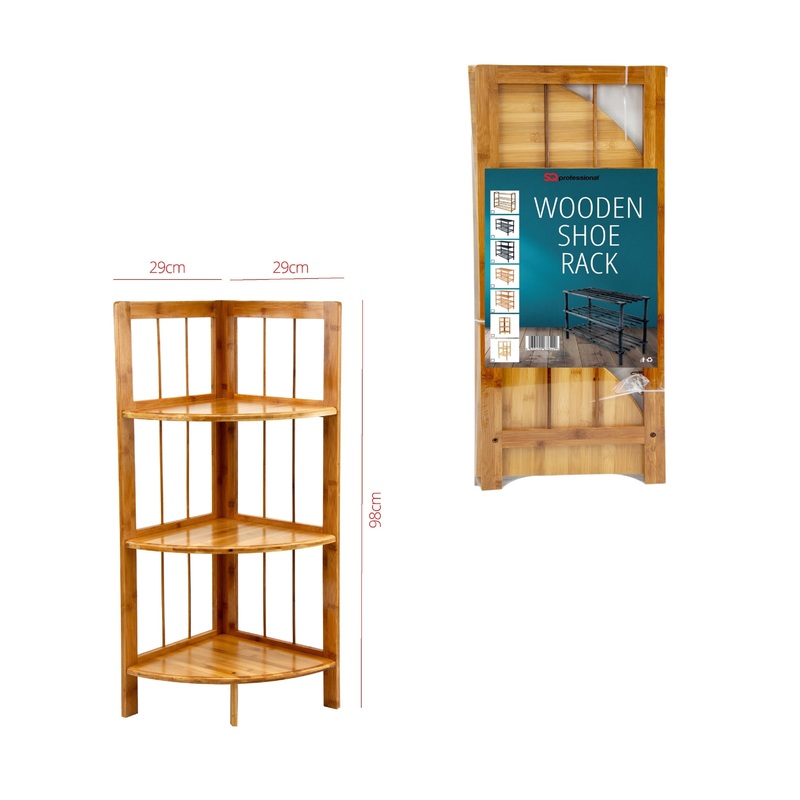 Wooden Corner Shoe Storage Rack 3 Tier 29 x 98cm 8785 (Parcel Rate)