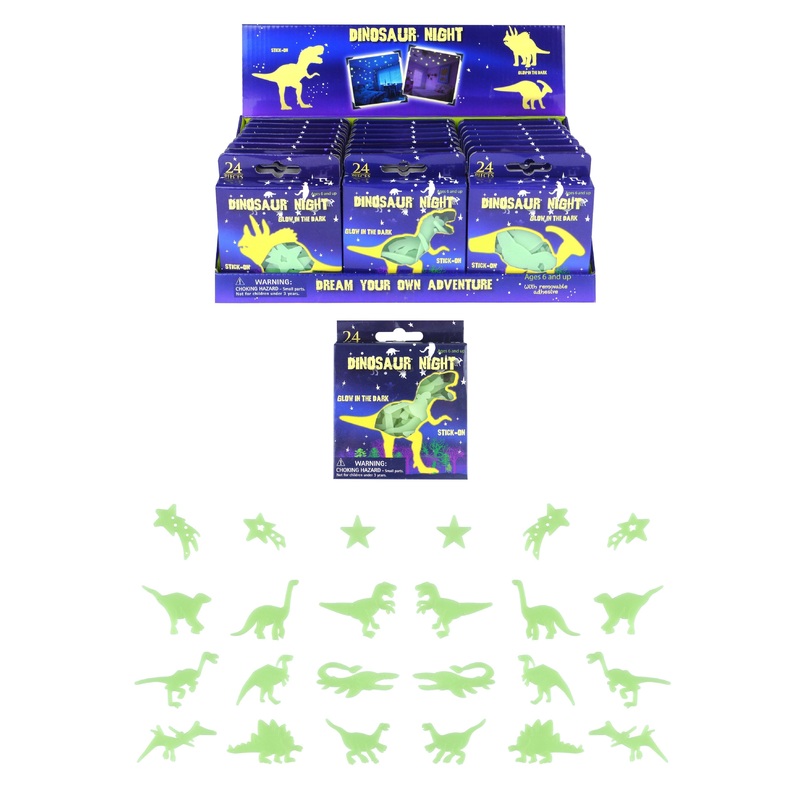 24 Pack Assorted Dinosaur Glow In The Dark Bedroom Stickers 6.5cm T51469 (Large Letter Rate)