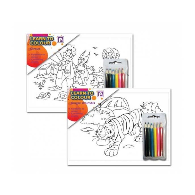 Childrens Fun Learn To Colour Set Animals, Circus and Jungle Fun With Coloured Pencils P2472 (Parcel Rate)