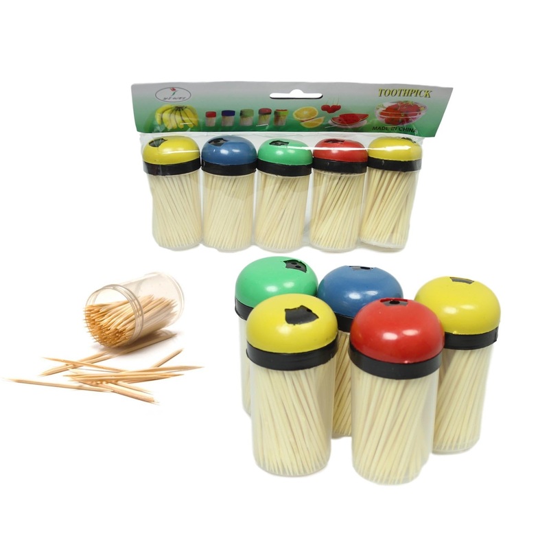 Plastic Toothpick Holder with Toothpicks Pack of 5 Assorted Colours 5354 (Parcel Rate)