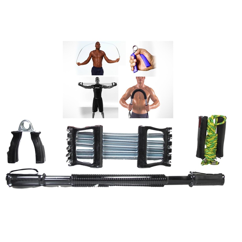 Training Gym Exercise Workout Set of 4 Handgrips Jump Rope Chest Expander Power Twister 5224 A W25  (Parcel Rate )