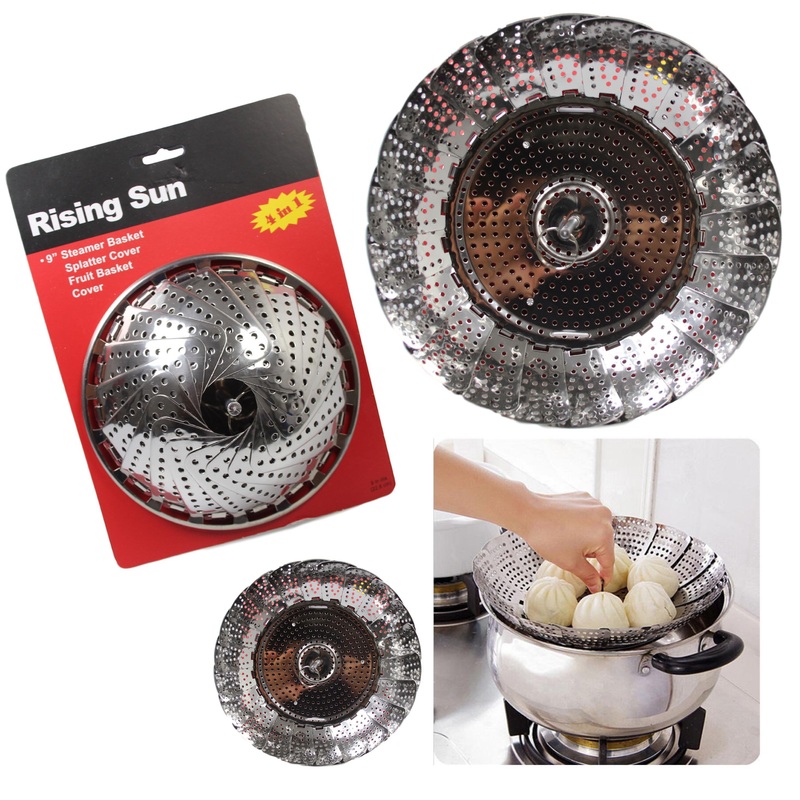 Vegetable Steamer Food Basket Bowl Cooker Strainer Stainless Folding Mesh Dish 9” 5207 (Parcel Rate)