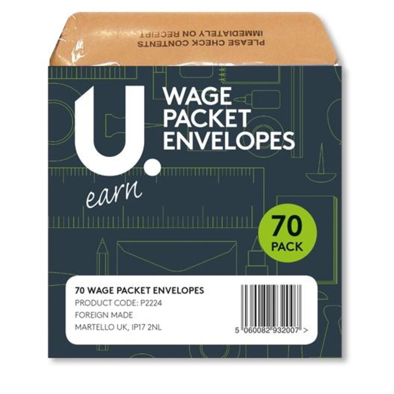 Wage Packet Salary Cash Envelopes Brown Envelopes 70 Pack P2224 (Parcel Rate)