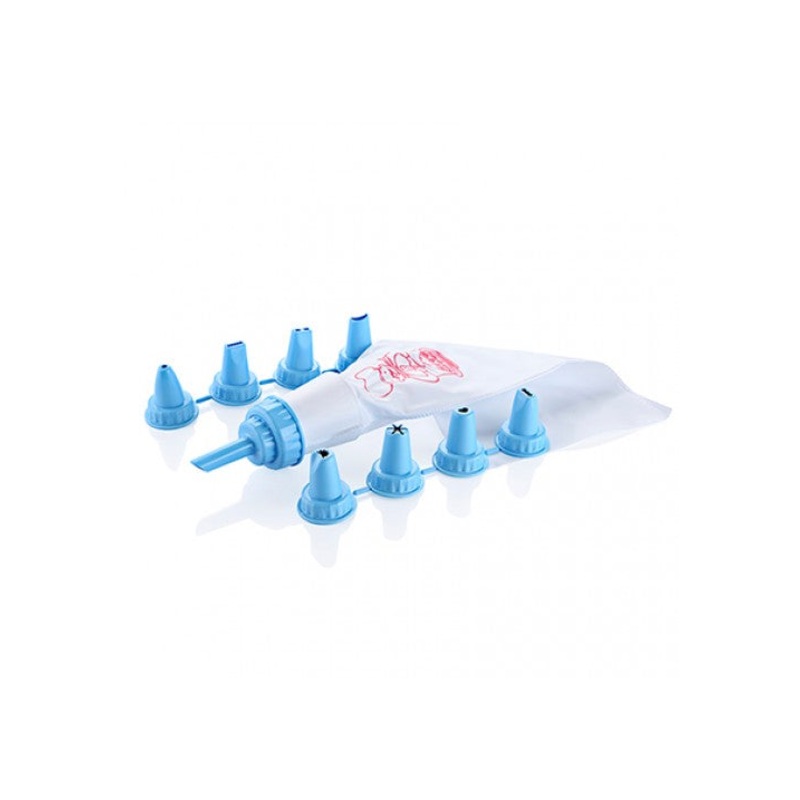 White Icing Bag with 9 Piping Nozzle Tips Assorted Colours AP1042 (Parcel Rate)