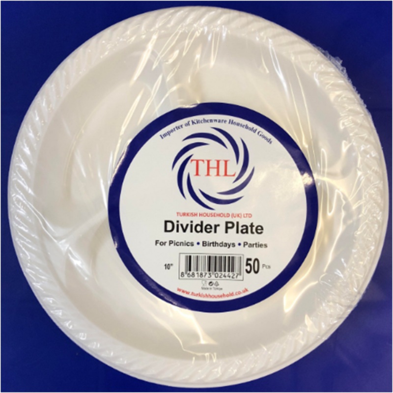 10 Disposable White Plastic Divider Plates Pack of 50 THL2442 (Parcel Rate)