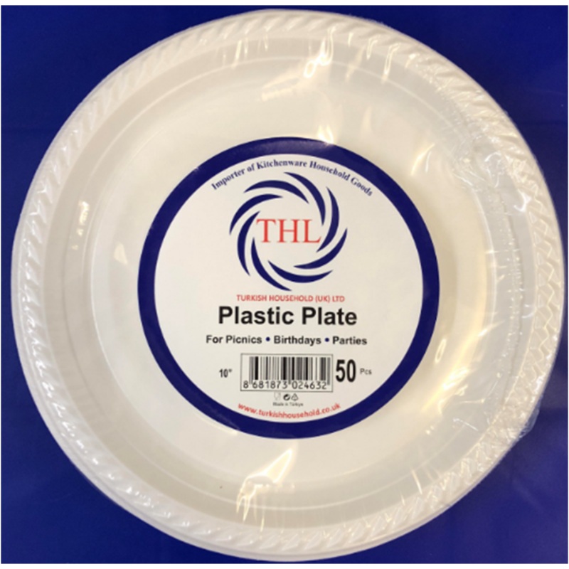 10″ White Plastic Plate Pack of 50 THL2463 (Parcel rate)
