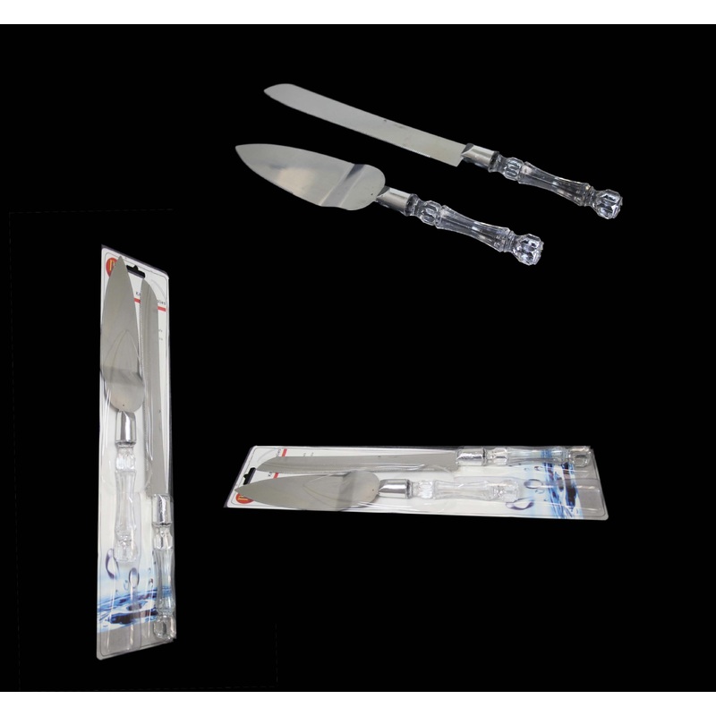 Cake Knife And Server 2 in 1 Crystal Plastic Handle 25 / 30 cm 6380 / 6946 (Parcel Rate)