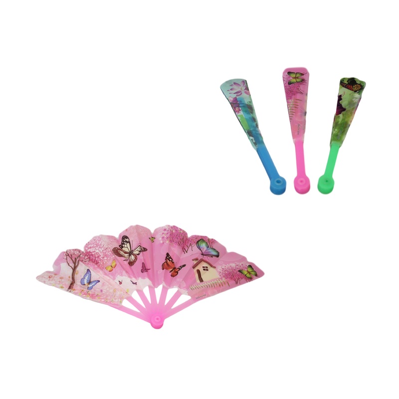 Plastic Chinese Folding Hand Fan Butterfly Floral Design 24 x 42 cm Assorted Designs 6507 (Large Letter Rate)