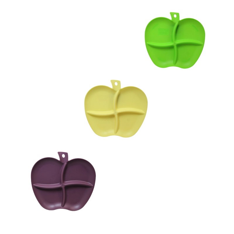 Plastic Sectioned Appetisers Plate Apple Design 22 x 25 cm Assorted Colours 0041 (Parcel Rate)