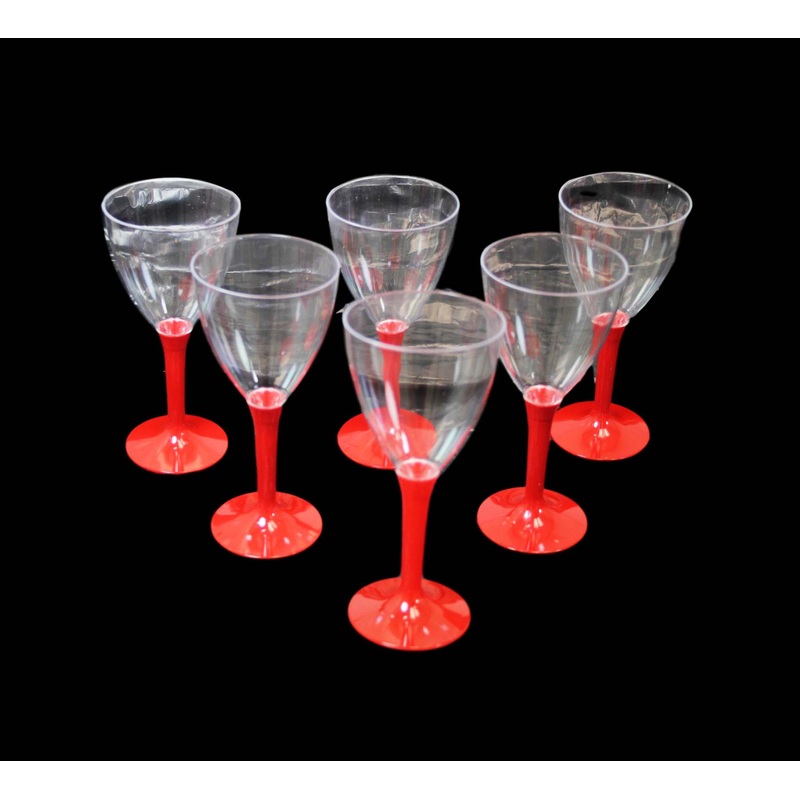 Plastic Wine Glasses with Red Stem Handle 15 x 7 cm THL9562 (Parcel Rate)
