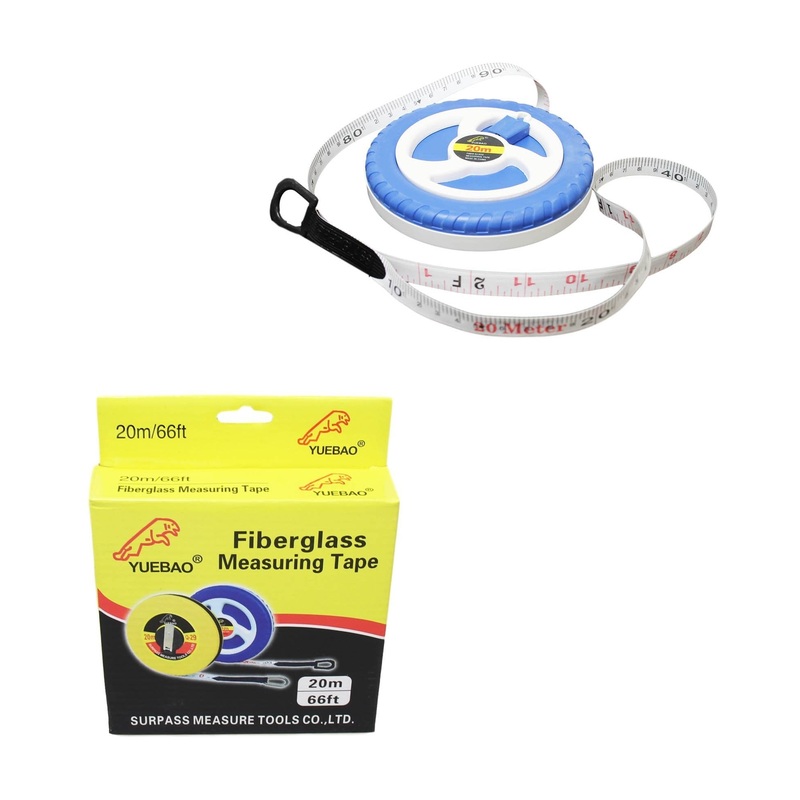 20m Fiberglass Tape Measure Builders Surveyors Long Reel Roll Measuring Tape 66ft 62029 (Parcel Rate)