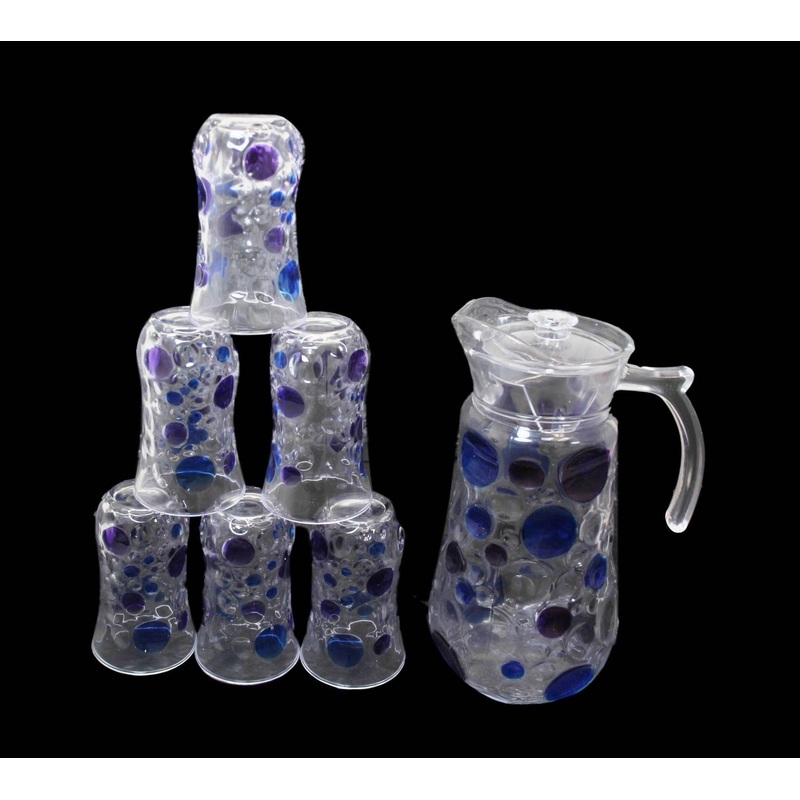 7 Piece Glassware Set Water Jug and 6 Glasses Tumblers Coloured Effect Glass 6334 (Big Parcel Rate)