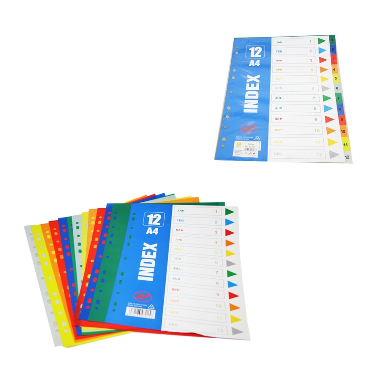 A4 Folder Dividers Subject Punched Index Colour Sheets File Dividers 12 Pack 6217 (Large Letter Rate)