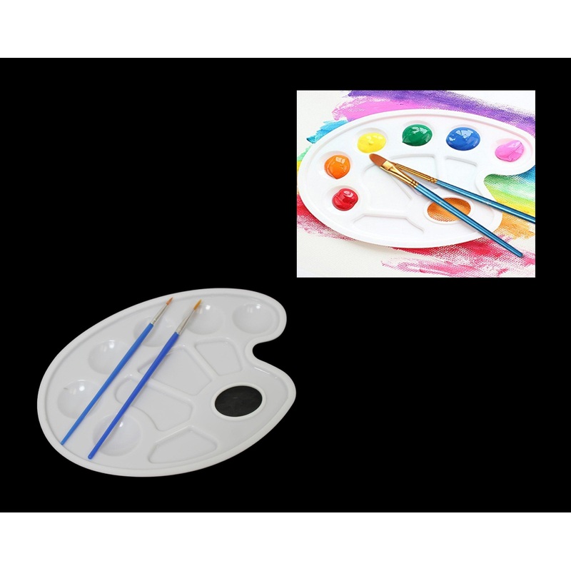Artist Painting Palate Paint Mixer White Painting Plate With 2 Brushes 23 x 17 cm  6087 (Large Letter Rate)