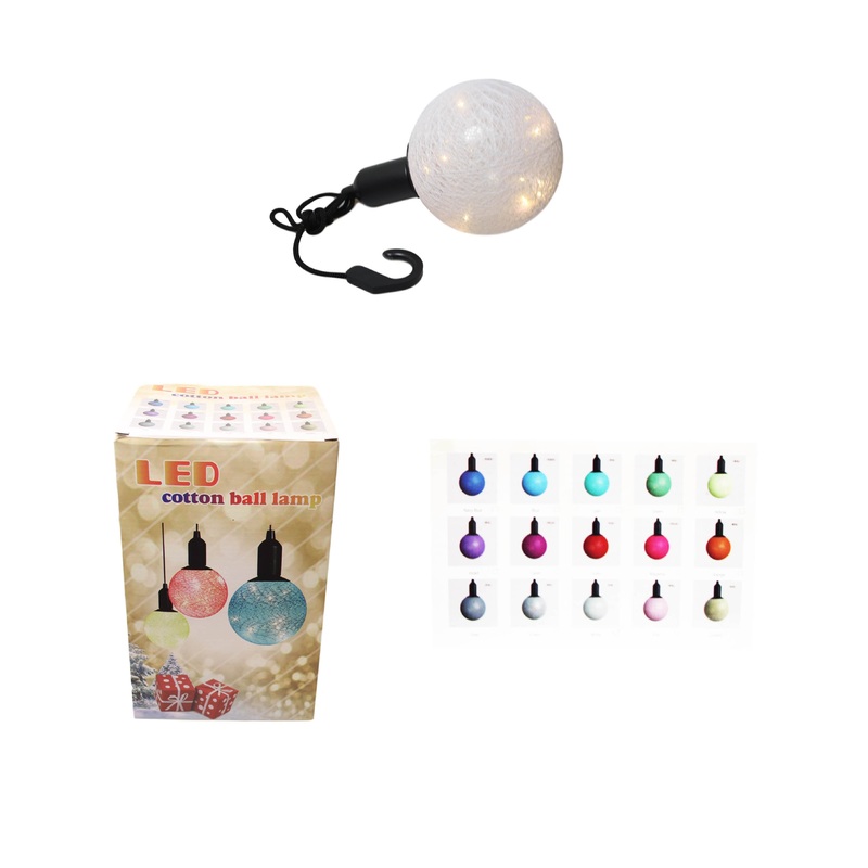 (M) Cotton Ball Ceiling Lamp Battery Operated String LED Indoor Hook Assorted Colours 6332 (Parcel Rate)