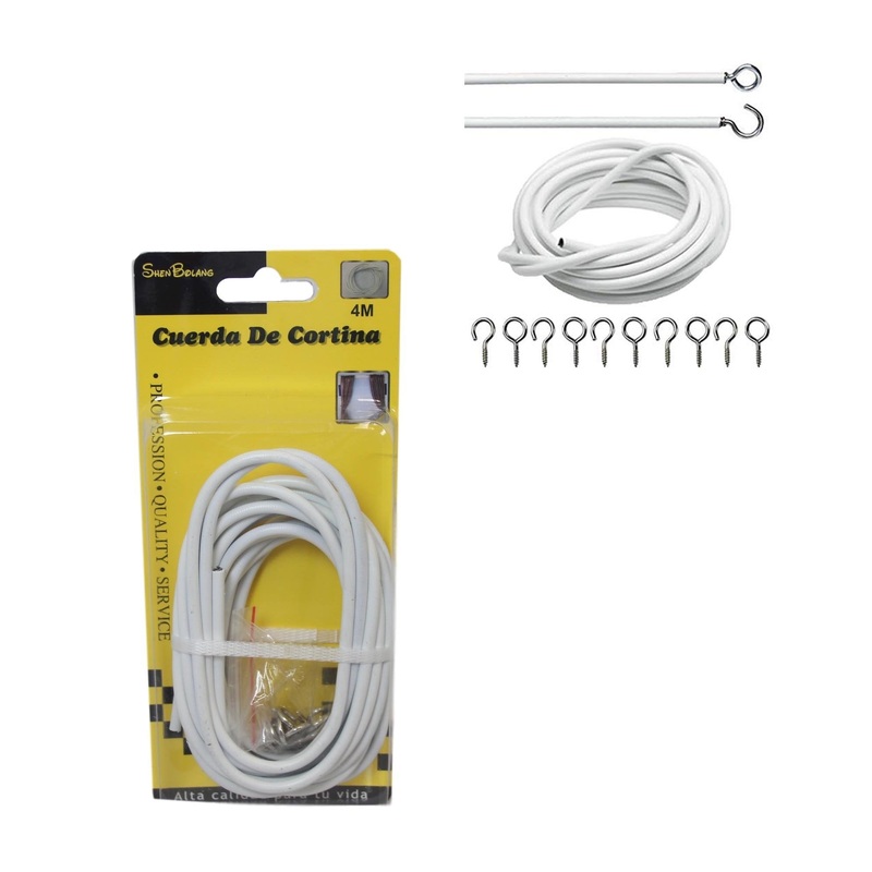 Net Curtain Wire White Window Cord Cable With Hooks Indoor Outdoor 4m Cable 6095 (Parcel Rate)