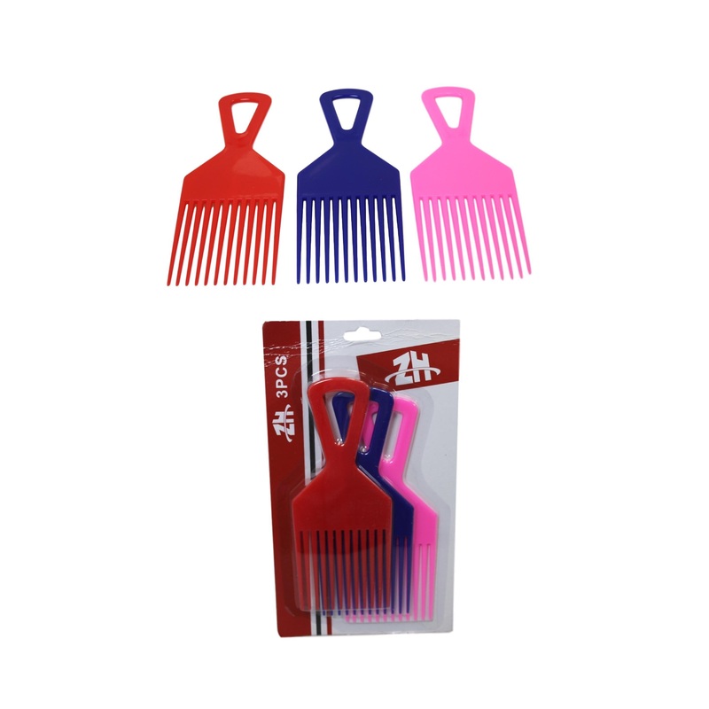 Plastic 3 Piece Afro Hair Styling Hair Comb Long Teeth Untangling Comb  18 x 7cm Assorted Colours 5945 (Large Letter Rate)