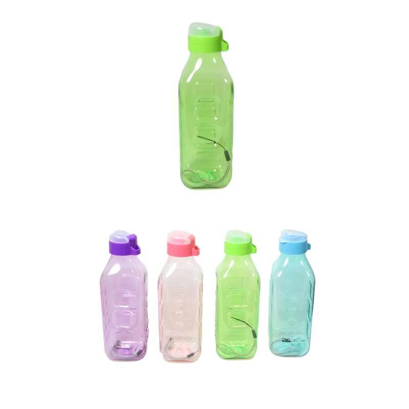Plastic Water Drinking Bottle Square 21 cm Assorted Colours 5697 (Parcel Rate)