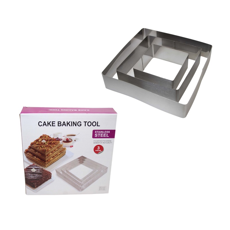 Stainless Steel Cake Baking Tool 3 Pack Square Large Medium Small Cake Bake 5918 (Parcel Rate)