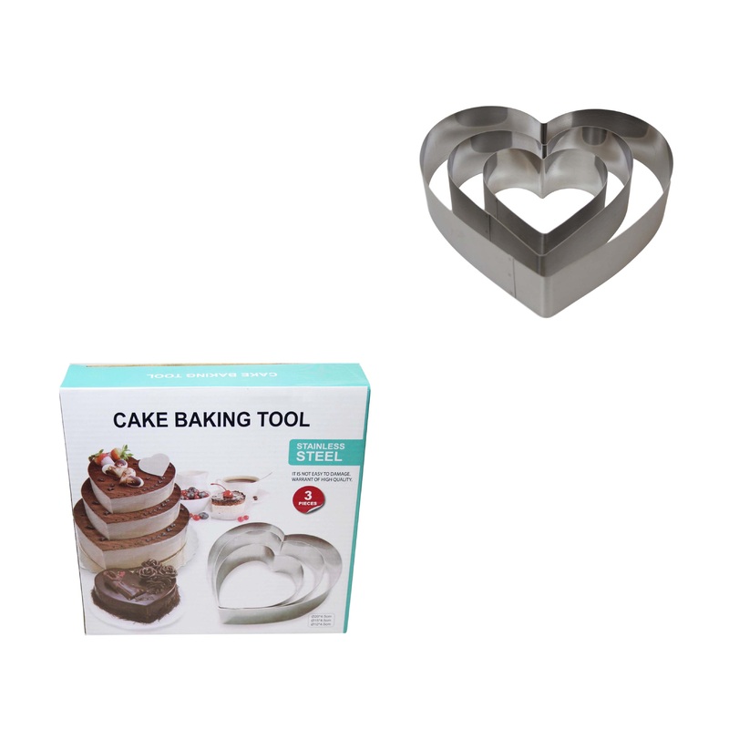 Stainless Steel Heart Baking Ring Mould Set of 3 20 / 15 / 10 cm 5915 (Parcel Rate)