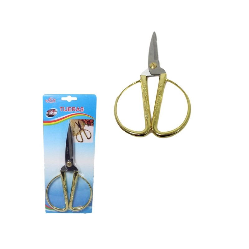 Stainless Steel Traditional Sewing Cutting Scissors with Gold Handle 19cm 5932 (Parcel Rate)
