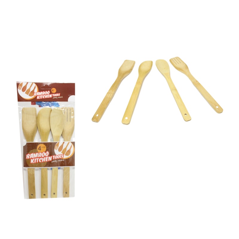 Wooden Bamboo Baking Cooking Spoon 29cm Set of 4 5855 (Large Letter Rate)