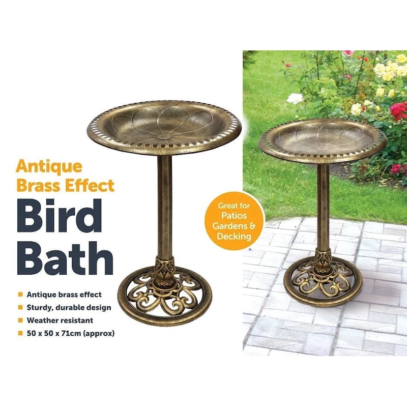 Bird Bath Antique Brass Effect Garden Decoration 2407 (Parcel Rate)