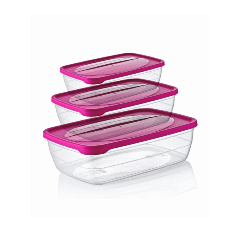 Hobby Trend Rectangular Food Storage Containers 3pcs 0.6 / 1.2 / 2 Litre Assorted Colours 021010 (Parcel Rate)
